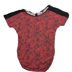 Espresso Dolman Top Women Large Red Animal Print Keyhole Back Polyester Blend